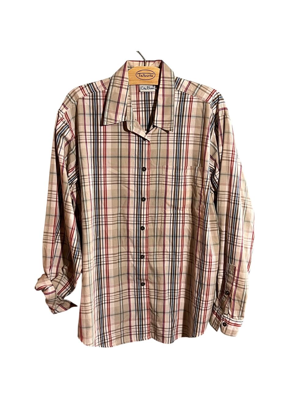 Koret City Blues Long Sleeve Plaid Shirt Womens Size Large Classic